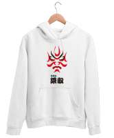 Kumadori of Kabuki - Uzakdoğu Kültürü Maske Beyaz Unisex Kapşonlu Sweatshirt - Thumbnail