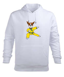 kung fu ustası köpek Beyaz Erkek Kapüşonlu Hoodie Sweatshirt