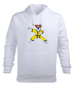 kung fu ustası köpek Beyaz Erkek Kapüşonlu Hoodie Sweatshirt