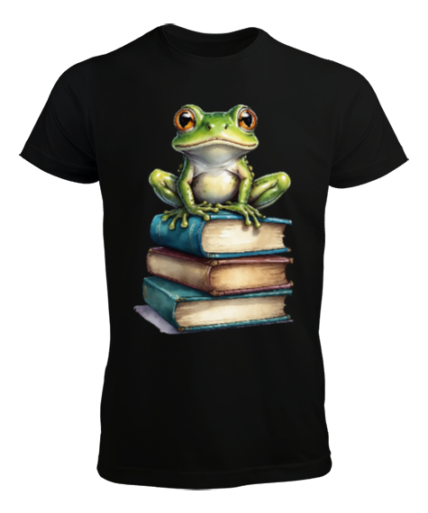 Tisho - Kurbağa ve kitaplar Siyah Erkek Tişört