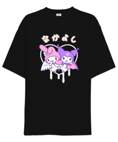 Kuromi ve My Melody Anime Harajuku Kawaii Manga Otaku Aesthetic Oversize Unisex Tişört