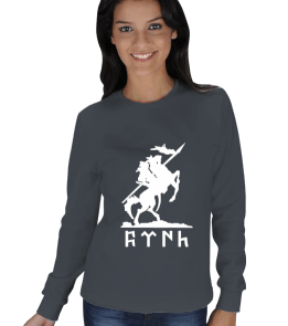 KÜRŞAD BASKILI VE GÖKTÜRKÇE TÜRK YAZILI KADIN SWEATSHIRT