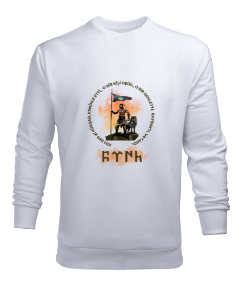 Tisho - Kürşad- Göktürkçe Beyaz Erkek Sweatshirt