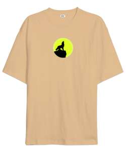 Kurt ve Ay Resimli 6 Camel Oversize Unisex Tişört