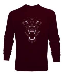 Kurt Yüzü - Wolf Face Bordo Erkek Sweatshirt