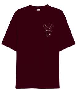 Kurt Yüzü - Wolf Face Bordo Oversize Unisex Tişört