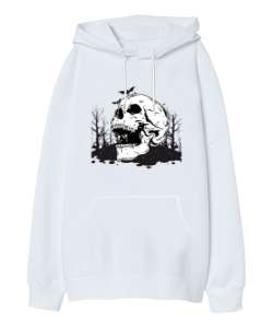 KURU KAFA Beyaz Oversize Unisex Kapüşonlu Sweatshirt