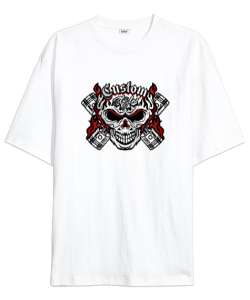 Kurukafa Piston - Skull Beyaz Oversize Unisex Tişört