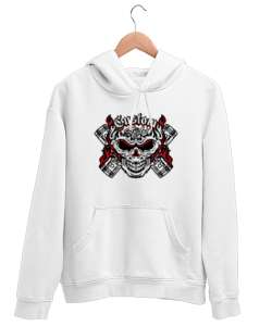 Kurukafa Piston - Skull Beyaz Unisex Kapşonlu Sweatshirt