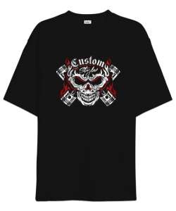 Kurukafa Piston - Skull Siyah Oversize Unisex Tişört