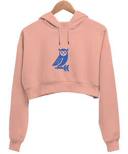 Kuş Baskılı Yavru Ağzı Kadın Crop Hoodie Kapüşonlu Sweatshirt