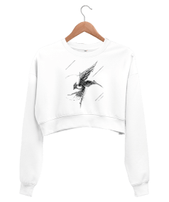 Kuş Çizim Kadın Crop Sweatshirt