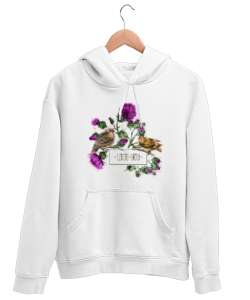 Kuşlar ve Aşk - Sevgi Beyaz Unisex Kapşonlu Sweatshirt