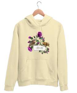 Kuşlar ve Aşk - Sevgi Krem Unisex Kapşonlu Sweatshirt