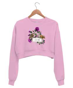 Kuşlar ve Aşk - Sevgi Pembe Kadın Crop Sweatshirt