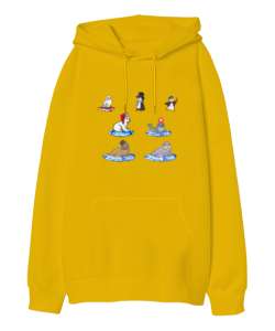 Kutup hayvanları Sarı Oversize Unisex Kapüşonlu Sweatshirt