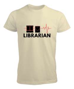 Kütüphaneci Özel Tasarım Krem Erkek Tişört