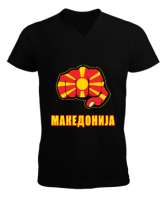 Kuzey Makedonya,Makedonya,Makedonya Bayrağı,Makedonya logosu,Macedonia flag. Siyah Erkek Kısa Kol V Yaka Tişört - Thumbnail