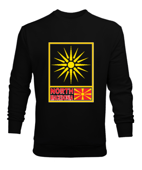 Tisho - Kuzey Makedonya,Makedonya,Makedonya Bayrağı,Makedonya logosu,Macedonia flag. Siyah Erkek Sweatshirt