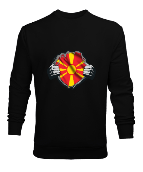 Tisho - Kuzey Makedonya,Makedonya,Makedonya Bayrağı,Makedonya logosu,Macedonia flag. Siyah Erkek Sweatshirt