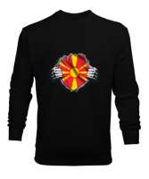 Kuzey Makedonya,Makedonya,Makedonya Bayrağı,Makedonya logosu,Macedonia flag. Siyah Erkek Sweatshirt - Thumbnail