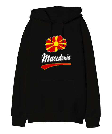 Tisho - Kuzey Makedonya,Makedonya,Makedonya Bayrağı,Makedonya logosu,Macedonia flag. Siyah Oversize Unisex Kapüşonlu Sweatshirt