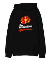 Kuzey Makedonya,Makedonya,Makedonya Bayrağı,Makedonya logosu,Macedonia flag. Siyah Oversize Unisex Kapüşonlu Sweatshirt - Thumbnail