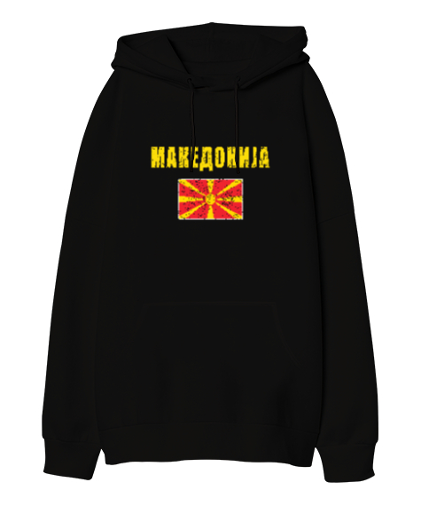 Tisho - Kuzey Makedonya,Makedonya,Makedonya Bayrağı,Makedonya logosu,Macedonia flag. Siyah Oversize Unisex Kapüşonlu Sweatshirt