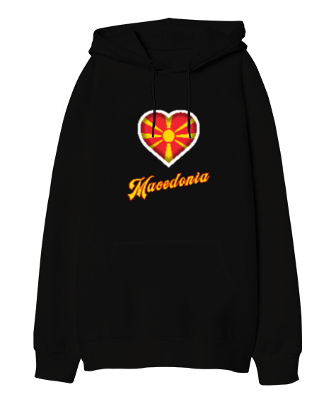 Tisho - Kuzey Makedonya,Makedonya,Makedonya Bayrağı,Makedonya logosu,Macedonia flag. Siyah Oversize Unisex Kapüşonlu Sweatshirt