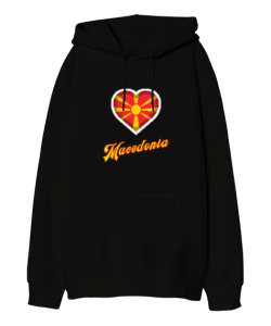 Kuzey Makedonya,Makedonya,Makedonya Bayrağı,Makedonya logosu,Macedonia flag. Siyah Oversize Unisex Kapüşonlu Sweatshirt