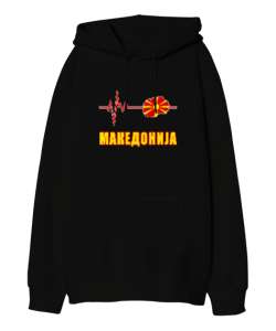 Kuzey Makedonya,Makedonya,Makedonya Bayrağı,Makedonya logosu,Macedonia flag. Siyah Oversize Unisex Kapüşonlu Sweatshirt