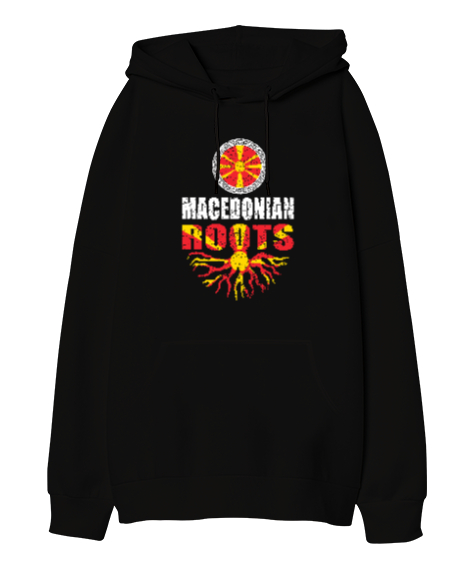 Tisho - Kuzey Makedonya,Makedonya,Makedonya Bayrağı,Makedonya logosu,Macedonia flag. Siyah Oversize Unisex Kapüşonlu Sweatshirt