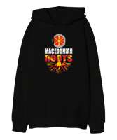 Kuzey Makedonya,Makedonya,Makedonya Bayrağı,Makedonya logosu,Macedonia flag. Siyah Oversize Unisex Kapüşonlu Sweatshirt - Thumbnail