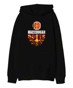 Kuzey Makedonya,Makedonya,Makedonya Bayrağı,Makedonya logosu,Macedonia flag. Siyah Oversize Unisex Kapüşonlu Sweatshirt