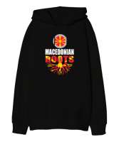 Kuzey Makedonya,Makedonya,Makedonya Bayrağı,Makedonya logosu,Macedonia flag. Siyah Oversize Unisex Kapüşonlu Sweatshirt - Thumbnail