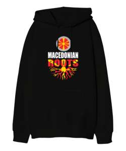 Kuzey Makedonya,Makedonya,Makedonya Bayrağı,Makedonya logosu,Macedonia flag. Siyah Oversize Unisex Kapüşonlu Sweatshirt