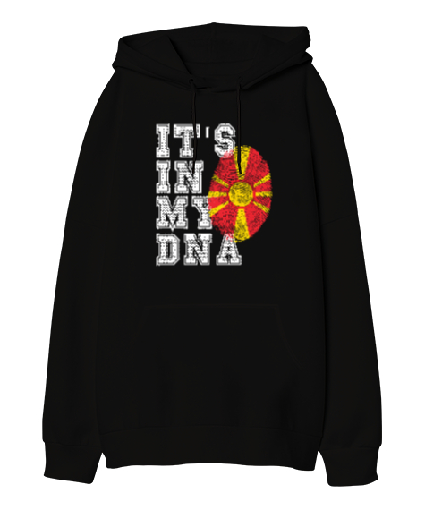 Tisho - Kuzey Makedonya,Makedonya,Makedonya Bayrağı,Makedonya logosu,Macedonia flag. Siyah Oversize Unisex Kapüşonlu Sweatshirt