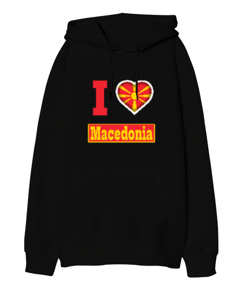 Tisho - Kuzey Makedonya,Makedonya,Makedonya Bayrağı,Makedonya logosu,Macedonia flag. Siyah Oversize Unisex Kapüşonlu Sweatshirt