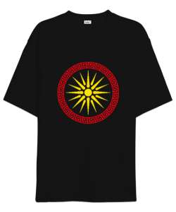 Kuzey Makedonya,Makedonya,Makedonya Bayrağı,Makedonya logosu,Macedonia flag. Siyah Oversize Unisex Tişört