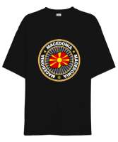 Kuzey Makedonya,Makedonya,Makedonya Bayrağı,Makedonya logosu,Macedonia flag. Siyah Oversize Unisex Tişört - Thumbnail