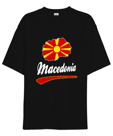 Tisho - Kuzey Makedonya,Makedonya,Makedonya Bayrağı,Makedonya logosu,Macedonia flag. Siyah Oversize Unisex Tişört