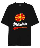 Kuzey Makedonya,Makedonya,Makedonya Bayrağı,Makedonya logosu,Macedonia flag. Siyah Oversize Unisex Tişört - Thumbnail