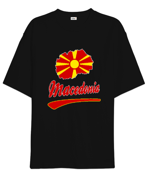 Tisho - Kuzey Makedonya,Makedonya,Makedonya Bayrağı,Makedonya logosu,Macedonia flag. Siyah Oversize Unisex Tişört