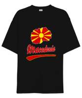 Kuzey Makedonya,Makedonya,Makedonya Bayrağı,Makedonya logosu,Macedonia flag. Siyah Oversize Unisex Tişört - Thumbnail