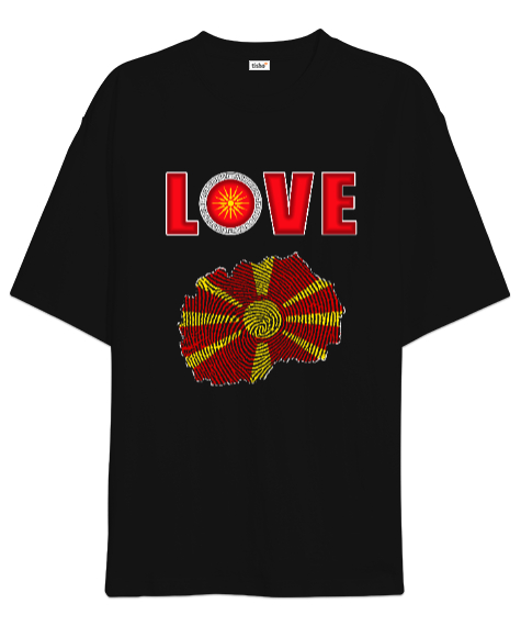 Tisho - Kuzey Makedonya,Makedonya,Makedonya Bayrağı,Makedonya logosu,Macedonia flag. Siyah Oversize Unisex Tişört