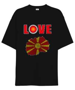 Kuzey Makedonya,Makedonya,Makedonya Bayrağı,Makedonya logosu,Macedonia flag. Siyah Oversize Unisex Tişört