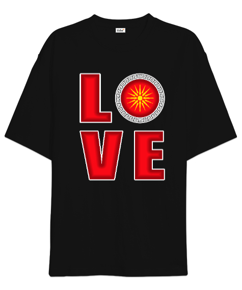 Tisho - Kuzey Makedonya,Makedonya,Makedonya Bayrağı,Makedonya logosu,Macedonia flag. Siyah Oversize Unisex Tişört