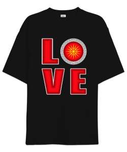 Kuzey Makedonya,Makedonya,Makedonya Bayrağı,Makedonya logosu,Macedonia flag. Siyah Oversize Unisex Tişört