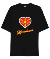 Kuzey Makedonya,Makedonya,Makedonya Bayrağı,Makedonya logosu,Macedonia flag. Siyah Oversize Unisex Tişört - Thumbnail