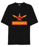 Kuzey Makedonya,Makedonya,Makedonya Bayrağı,Makedonya logosu,Macedonia flag. Siyah Oversize Unisex Tişört - Thumbnail